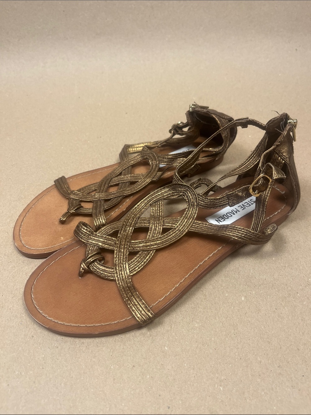 Steve Madden Sysco Bronze Braided Gladiator Sandals Sz 8 Boho Festival Style